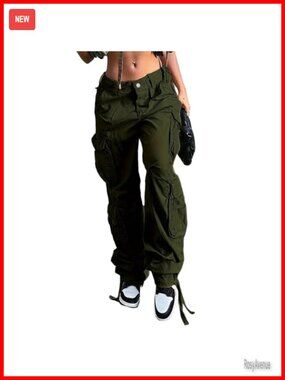 Baggy Cargo Jeans Straight Wide Leg Flap Pockets Streetwear Y2K Long Denim